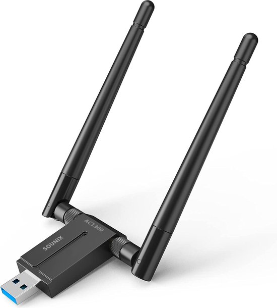Sounix Wifi Adapter USB - Tot 1300 Mbps met 2.4 & 5 GHz - Zwart | bol.com