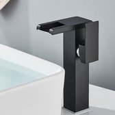 Messing - Set de Robinets d'évier de salle de bain à cascade LED - Mitigeur Water chaude froide - Robinets d' Robinets de lavabo - Zwart - Hauteur 24 cm