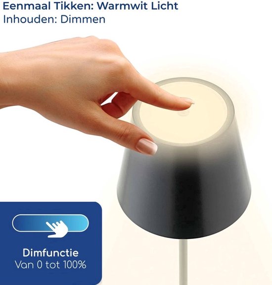 Lampe de table rechargeable - 2 pièces - Dimmable - Moderne - Sans fil - Aluminium - Câble inclus - Noir mat - Élégant