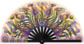 XXL festival waaier - Handwaaier - Spaanse waaier - Flower Power - Hippie - Inclusief opbergzakje - 62 x 32 cm - Bamboe/polyester