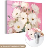 MuchoWow® Peinture sur verre 60x40 cm - Peinture sur verre acrylique - Fleurs - Vase - Plantes - Wit - Photo sur verre - Peintures