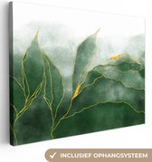 Canvas Schilderij Marmer - Groen - Luxe - Goud - Marmerlook - 40x30 cm - Wanddecoratie