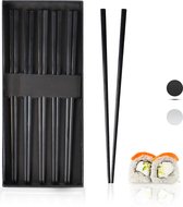 Dymund® Chopsticks - 5 Persoons Eetstokjes Set - Herbruikbaar - RVS - Zwart