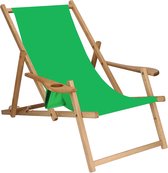 Springos - Ligbed - Strandstoel - Ligstoel - Verstelbaar - Armleuningen - Beukenhout - Geïmpregneerd - Handgemaakt - Groen