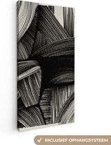 Canvas Schilderij Abstract - Zwart - Wit - Lijnen - 40x80 cm - Wanddecoratie
