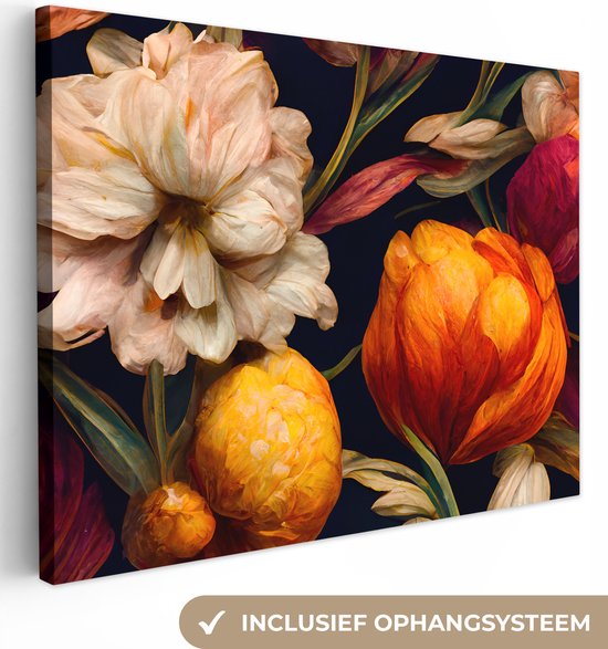 Canvas Schilderij Bloemen - Planten - Kleuren - Wit - 40x30 cm - Wanddecoratie