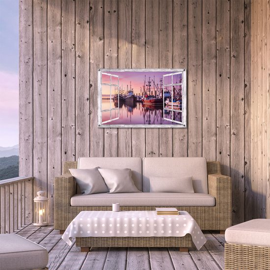 Affiche de jardin Gards Navires transparents dans le port - Bateaux - 90x60 cm - Toile de jardin - Décoration de jardin - Décoration murale extérieure - Tableau de jardin
