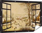Gards Tuinposter Doorkijk Winterlandschap met Schaatsers en Vogelknip - Pieter Bruegel de Oude - 120x80 cm - Tuindoek - Tuindecoratie - Wanddecoratie buiten - Tuinschilderij