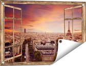 Gards Tuinposter Doorkijk Skyline Parijs met Eiffeltoren - 60x40 cm - Tuindoek - Tuindecoratie - Wanddecoratie buiten - Tuinschilderij