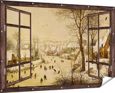 Gards Tuinposter Doorkijk Winterlandschap met Schaatsers en Vogelknip - Pieter Bruegel de Oude - 180x120 cm - Tuindoek - Tuindecoratie - Wanddecoratie buiten - Tuinschilderij