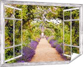 Gards Tuinposter Doorkijk Lavendel Pad - 150x100 cm - Tuindoek - Tuindecoratie - Wanddecoratie buiten - Tuinschilderij