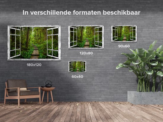 Gars Affiche de jardin Sentier transparent en forêt avec Plantes vertes - 120x80 cm - Toile jardin - Décoration de jardin - Décoration murale extérieur - Tableau jardin