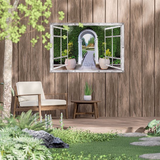 Gards Affiche de jardin Transparente Transparente avec Pots - 120x80 cm - Toile jardin - Décoration de jardin - Décoration murale extérieur - Tableau jardin