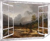 Gards Tuinposter Doorkijk Landschap bij Naderend Onweer - Willem Roelofs - 180x120 cm - Tuindoek - Tuindecoratie - Wanddecoratie buiten - Tuinschilderij