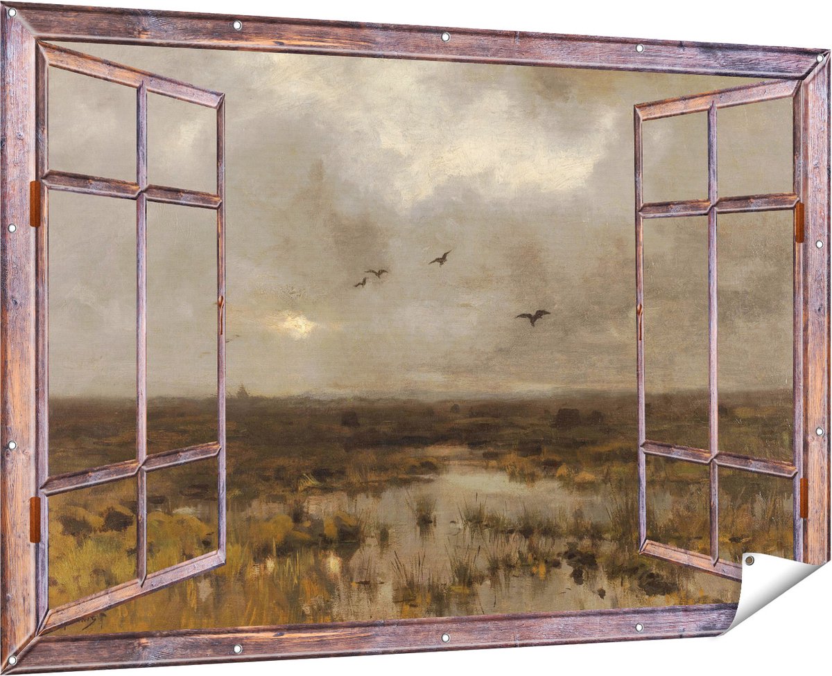 Gards Tuinposter Doorkijk Het Moeras - Anton Mauve - 180x120 cm - Tuindoek - Tuindecoratie - Wanddecoratie buiten - Tuinschilderij Multikleur