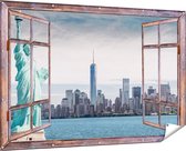 Gards Tuinposter Doorkijk Vrijheidsbeeld in New York - 180x120 cm - Tuindoek - Tuindecoratie - Wanddecoratie buiten - Tuinschilderij