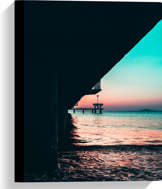 Canvas - Zee bij Kleurrijke Zonsondergang - 30x40 cm Foto op Canvas Schilderij (Wanddecoratie op Canvas)