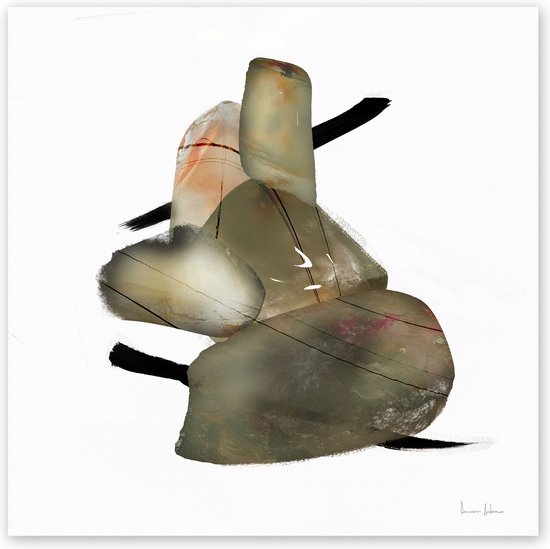 Tuinposter - Reproduktie / Kunstwerk / Kunst / Abstract / - Wit / zwart / bruin / beige / creme - 80 x 80 cm.