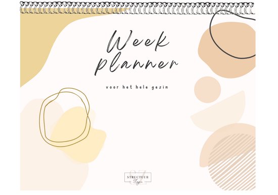 Weekplanner voor het hele gezin met abstracte vormen in pastelkleuren.