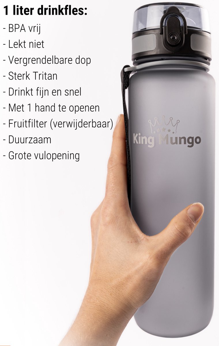 King Mungo Drinkfles 1 Liter Mat Grijs thumbnail 2