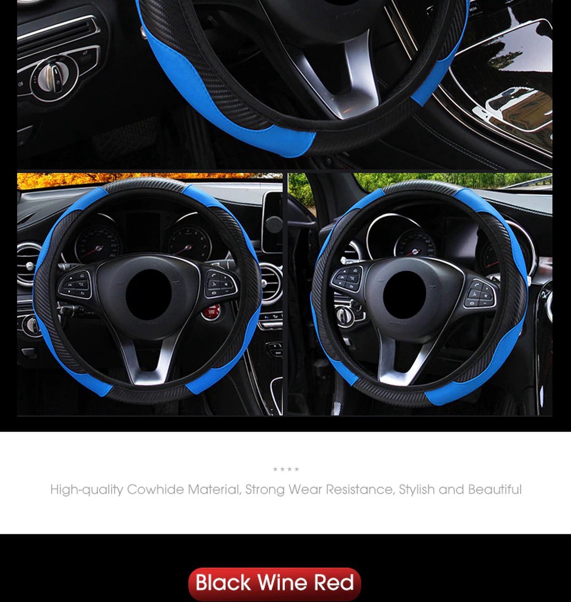 Auto Stuurhoes Ademende Anti Slip Pu Lederen Steering Covers Geschikt 37-38Cm Auto Decoratie Koolstofvezel – foto 2