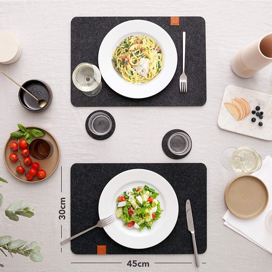Vilten placemat met antislip achterkant, 6 wasbare placemats en 6 speciale... bol