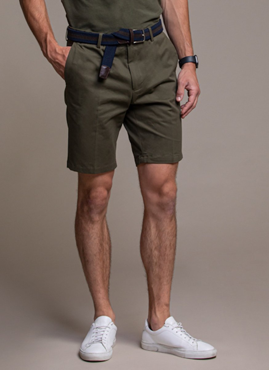 Laurent Vergne - Heren - Bermuda (korte broek) - Kaki Groen - 100% Katoen - maat 44- Slim fit - Valt klein