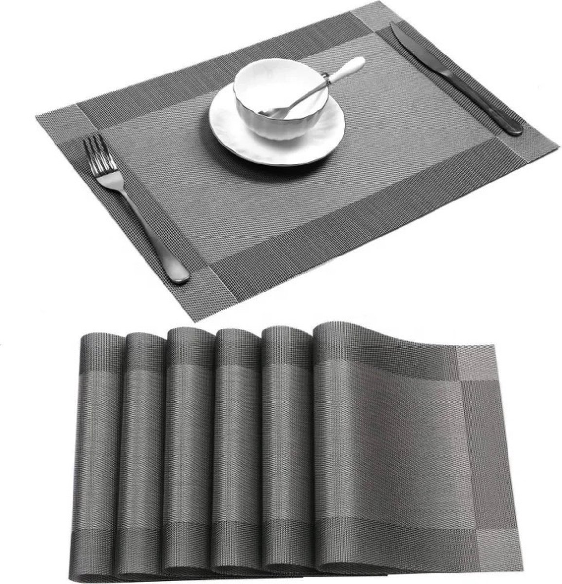 Luxe Placemat Onderleggers 30x45cm - 4 Stuks – Grijs – Placemats – Onderlegger – Kunststof – Voor Kinderen En Volwassenen
