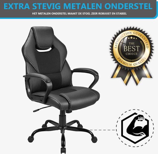 Meisterhome® Ergonomische bureaustoel - Metalen Onderstel - met wieltjes -  - Gamestoel... | bol.com