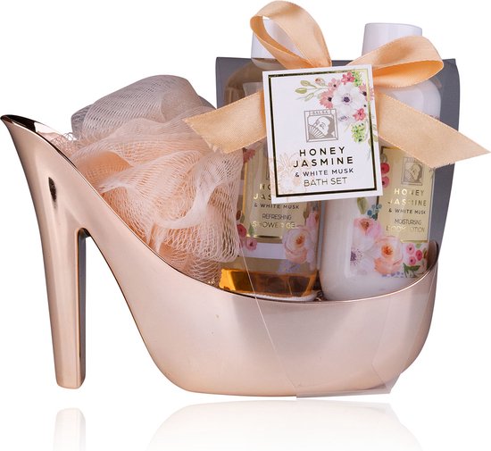Geschenkset Vrouwen - Honey Jasmine Vewenpakket in Shiny Rosé Pump - Verjaardag cadeau vrouw, moeder, oma, vriendin, mama, zus - Valentijn cadeautje voor haar