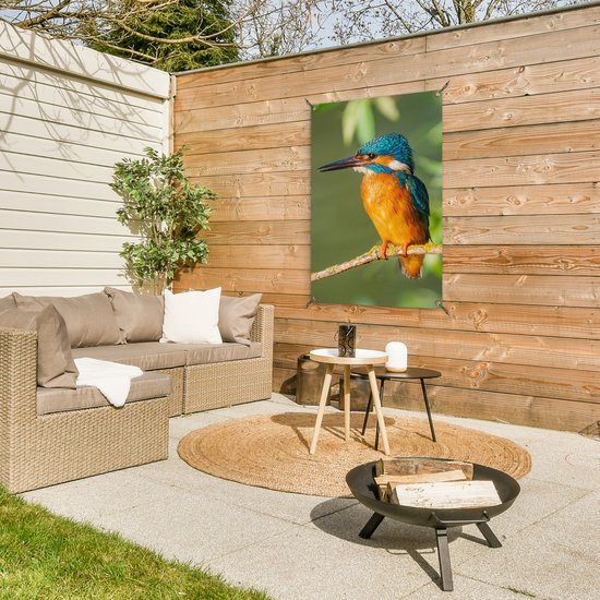 Tuindecoratie vogel - IJsvogel - Dieren - Natuur - 60x90 cm - Tuin - Schutting decoratie - Tuinposter - Schuttingdoek - Buitenposter - Tuinversiering - Balkon decoratie - Tuinschilderij - Tuindoek - Buitenposter