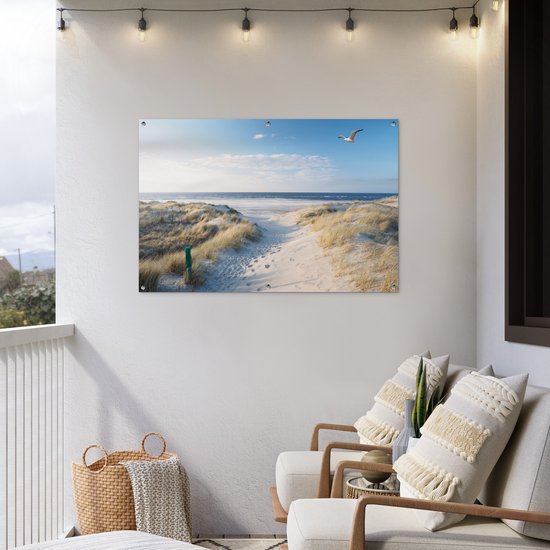 Affiche jardin - Toile Posters de jardin extérieur - Dune - Mouette - Plage - Mer - Soleil - 120x80 cm - Jardin