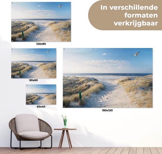 Affiche jardin - Toile Posters de jardin extérieur - Dune - Mouette - Plage - Mer - Soleil - 120x80 cm - Jardin
