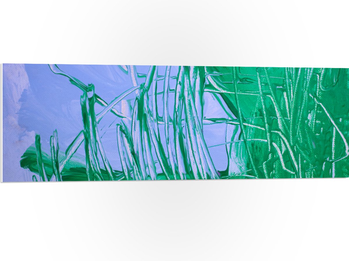 PVC Schuimplaat - Groen met Blauwe Verf op Doek - 120x40 cm Foto op PVC Schuimplaat (Met Ophangsysteem)