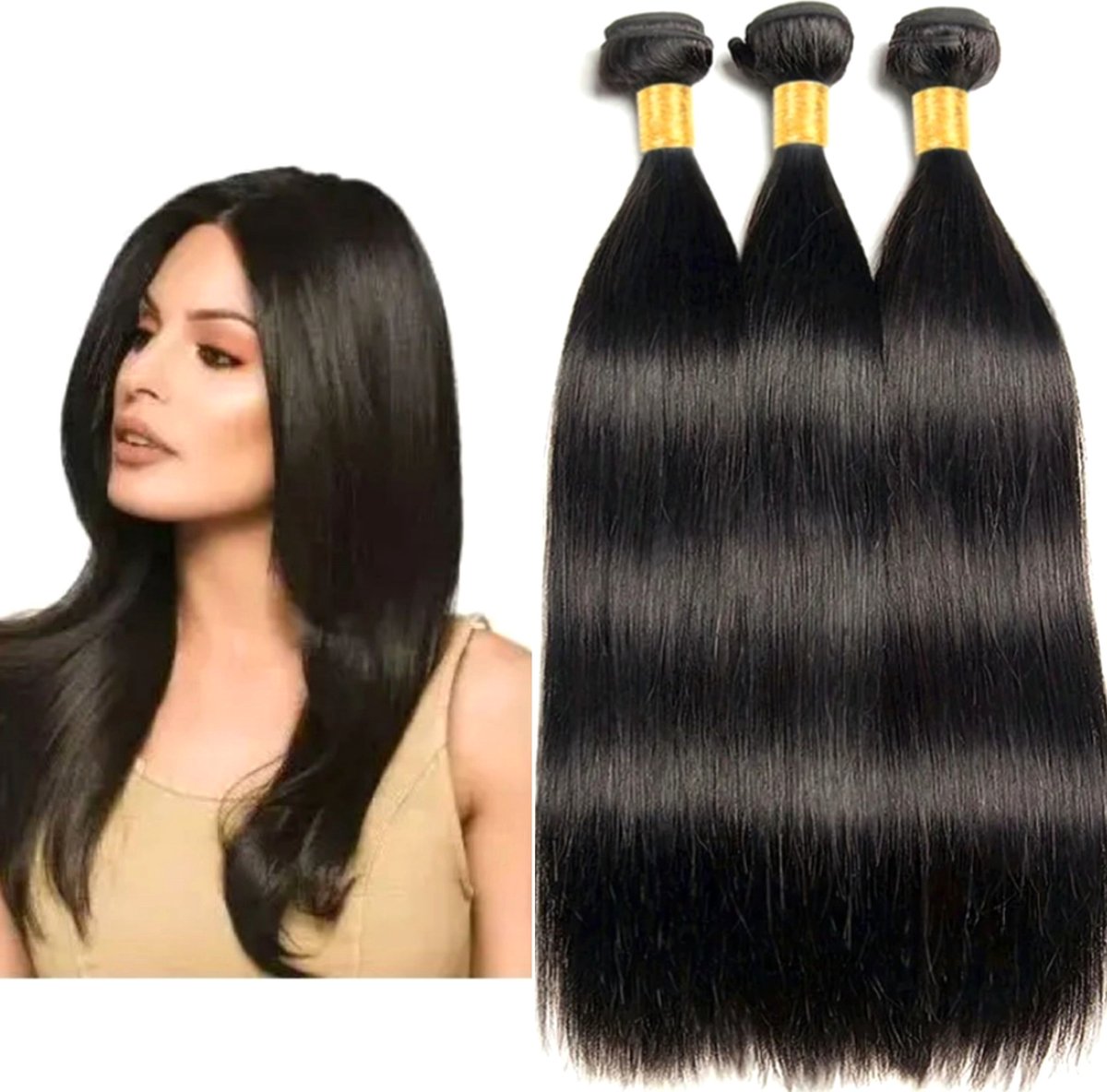 Frazimashop - Hairextention- Braziliaans Remy weave- Hair-24 inches- Haarstuks- steil- 1Stuks Bundel- 1B- Haarextenties- Human Hair- House of Royaltys - Virgin hair Straight 22 inch - natural black - bundle