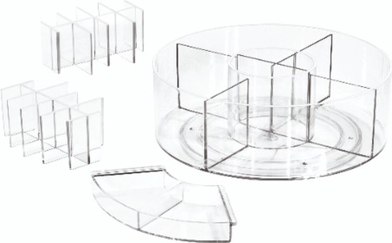 iDesign Signature Series Platine Vinyle Personnalisable par Sarah Tanno, Rangement Organisateur Spacieux en PET, Boîte de Maquillage Ronde, Transparent/Blanc Mat, 25,5 x 19,6 x 9,5 cm