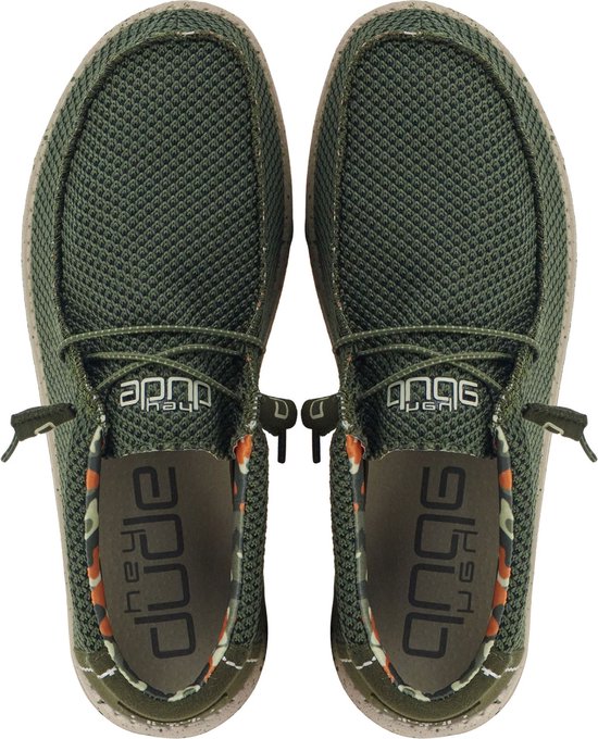 Hey Dude Chaussures à enfiler Homme - Mocassins / Chaussures Homme - Toile - Wally sox - Vert Foncé - Taille 42