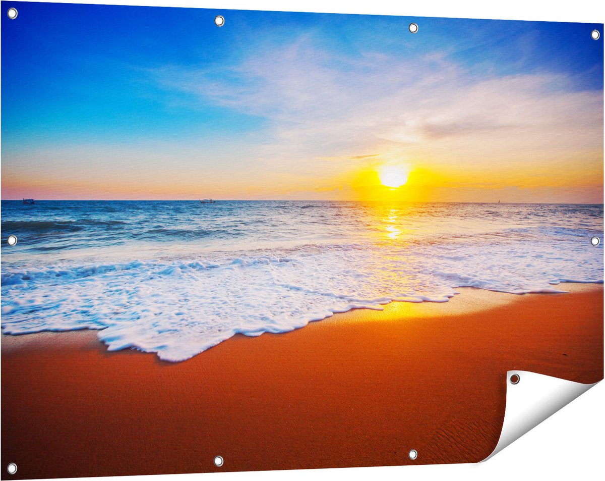 Gards Tuinposter Strand en Zee tijdens Zonsondergang - 120x80 cm - Tuindoek - Tuindecoratie - Wanddecoratie buiten - Tuinschilderij Multikleur