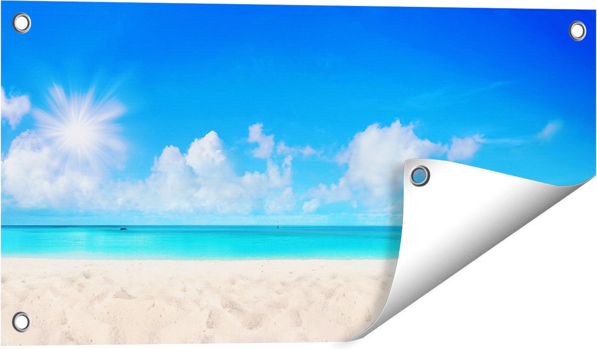 Gards Tuinposter Strand en Zee met Helder Witte Zand - 60x30 cm - Tuindoek - Tuindecoratie - Wanddecoratie buiten - Tuinschilderij Multikleur
