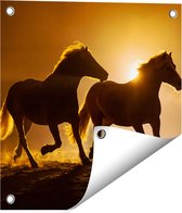 Gards Tuinposter Silhouet van Twee Paarden - 40x40 cm - Tuindoek - Tuindecoratie - Wanddecoratie buiten - Tuinschilderij