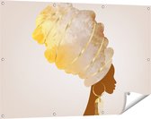 Gards Tuinposter Afrikaanse Vrouw met Gouden Tulband - 120x80 cm - Tuindoek - Tuindecoratie - Wanddecoratie buiten - Tuinschilderij