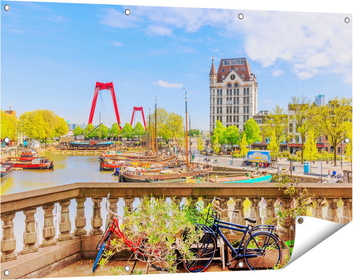 Gards Tuinposter Kleurrijke Oude Haven in Rotterdam - 120x80 cm - Tuindoek - Tuindecoratie - Wanddecoratie buiten - Tuinschilderij Multikleur