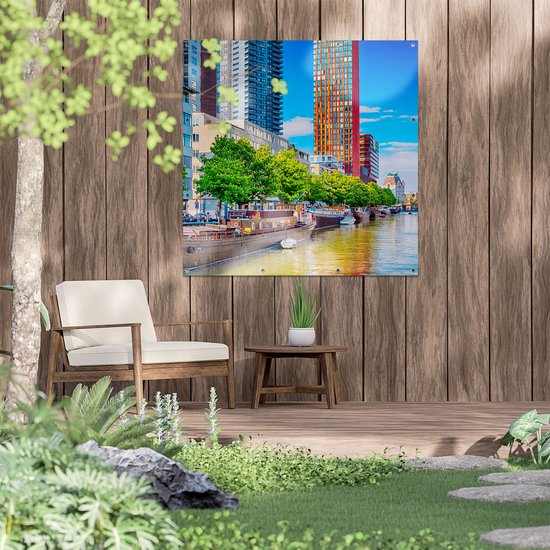Gards Affiche de jardin Rotterdam Canal avec Bateaux - 110x110 cm - Toile de jardin - Décoration de jardin - Décoration murale extérieur - Peinture de jardin