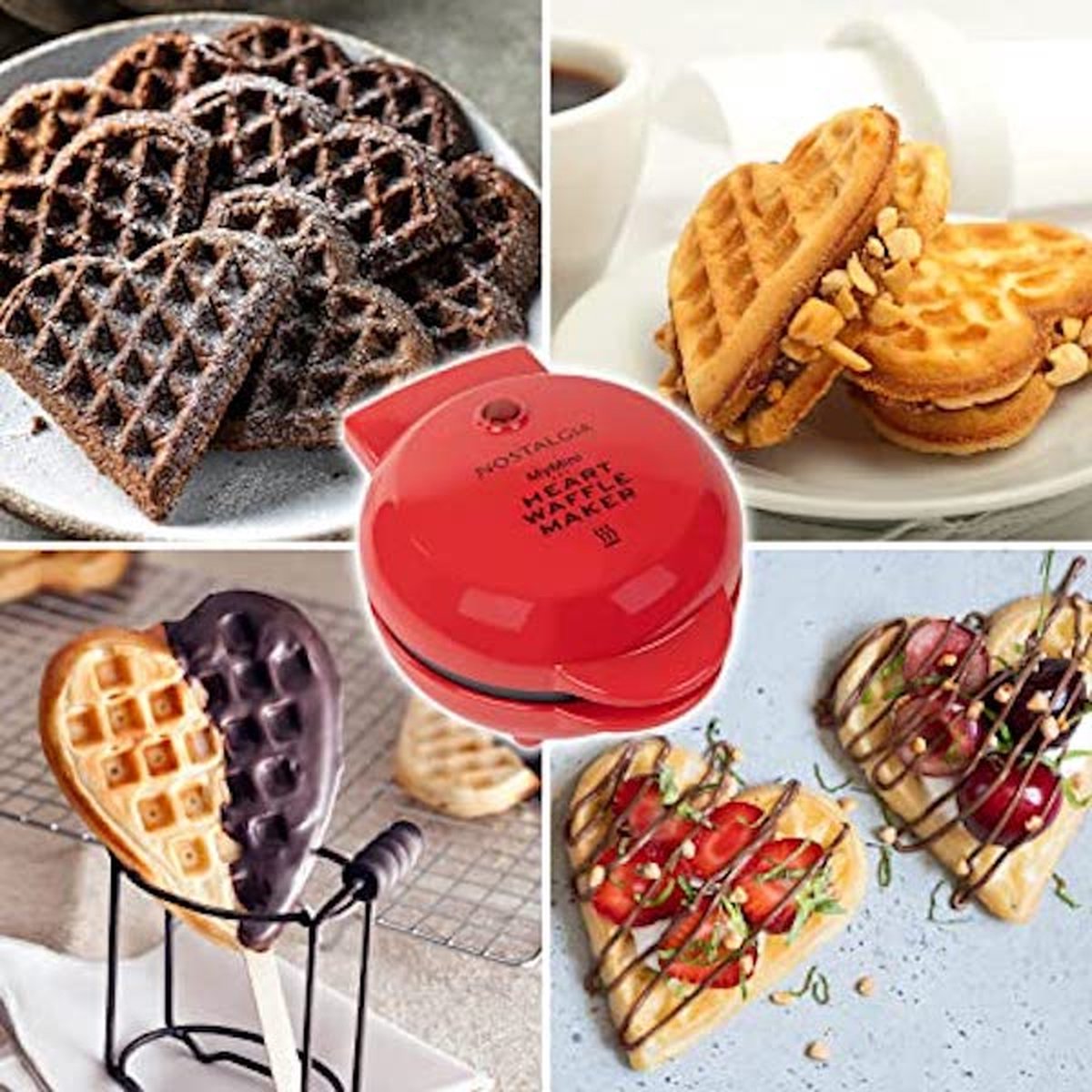 Mini wafelijzer hartvorm, klein pistool met non-stick coating, Belgische wafelmachine, perfect voor klassiekers, kinderverjaardagen en Kerstmis