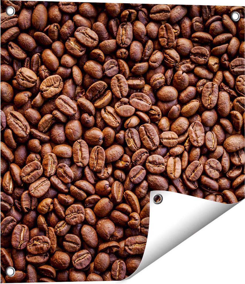 Gards Tuinposter Bruine Koffiebonen - 50x50 cm - Tuindoek - Tuindecoratie - Wanddecoratie buiten - Tuinschilderij Multikleur