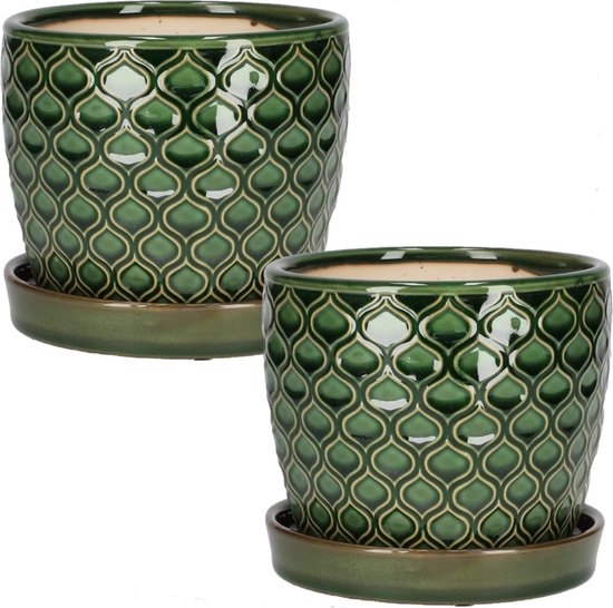 KOTARBAU® Bloempot Keramiek Geel Set Van 2 - Diameter 15 Cm Met Lekbak Voor Binnen En Buiten