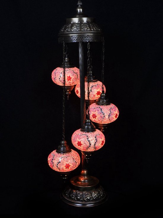 Turkse Lamp Vloerlamp Mozaïek Marokkaanse Oosters Handgemaakt Roze 5 bollen