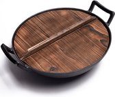 Wokpan met deksel - gietijzeren Wadjan wokpan - gietijzeren wokpan - diameter 36cm