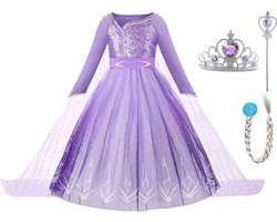 Frozen verkleedkleding - Prinsessenjurk meisje - Elsa jurk - Het Betere Merk - Kroon - Tiara - Toverstaf - Haarvlecht - maat 134/140
