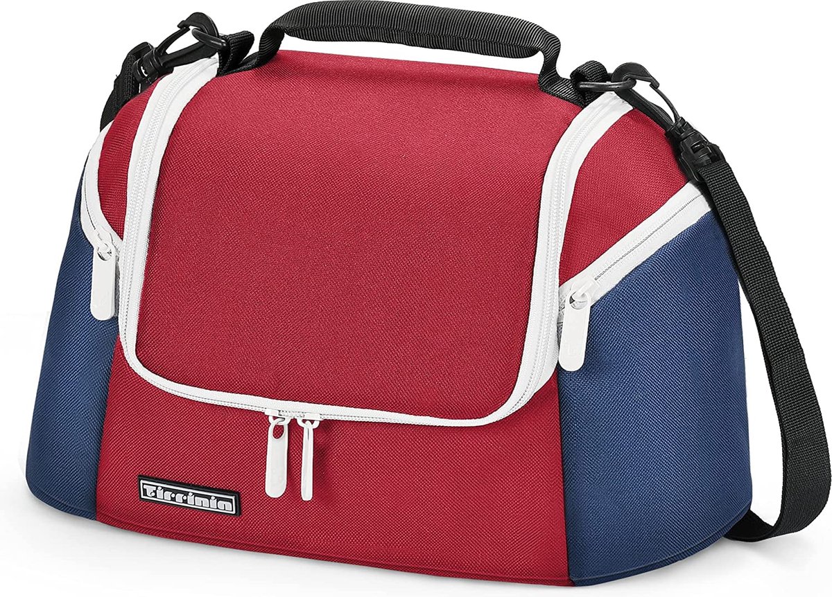 Koeltas, lunchtas voor dames en heren, thermotas, picknicktas, isolatietas met 2 zakken met ritssluiting voor volwassenen, voor kantoor, werk, picknick, rood blauw